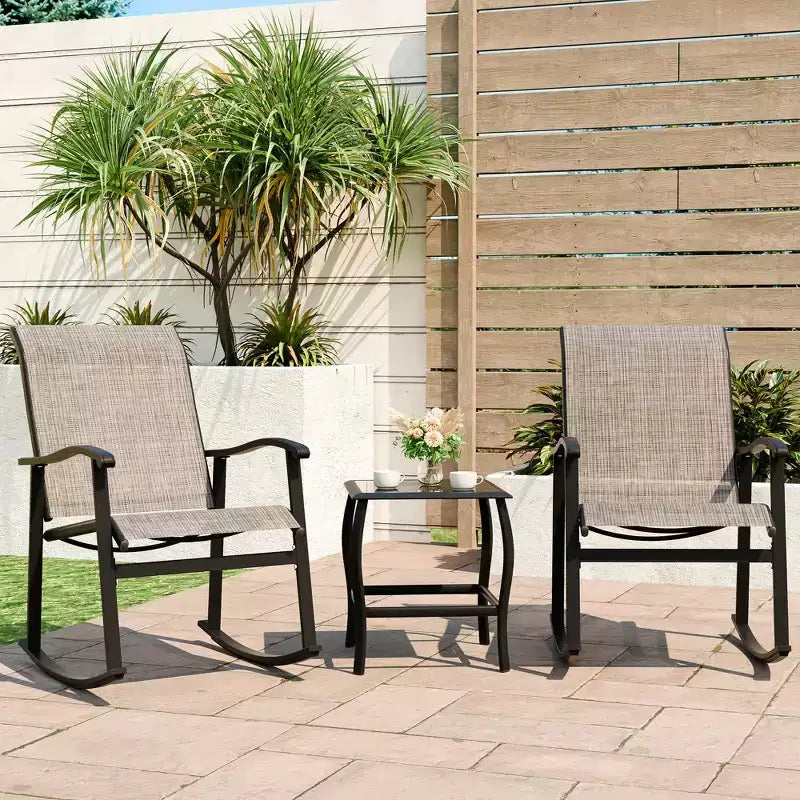 Ensemble Bistro d'extérieur 3 pièces Celebalcony, Chaises à bascule en tissu Textilene, Ensemble de conversation avec table pour jardin, balcon, bord de piscine