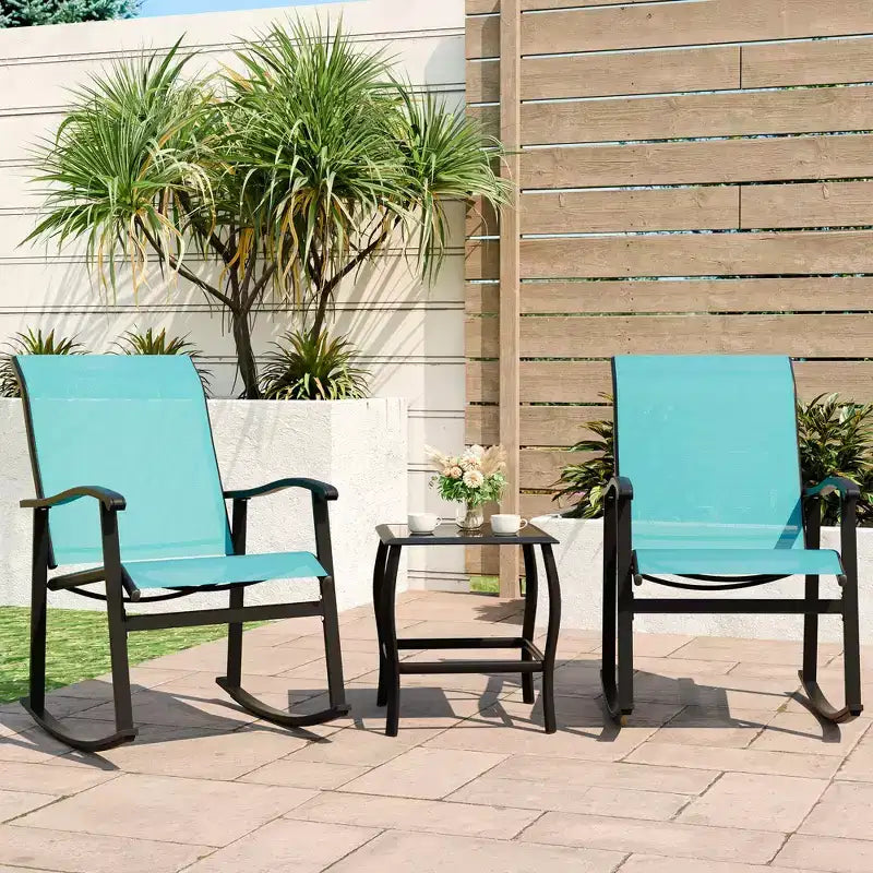 Ensemble Bistro d'extérieur 3 pièces Celebalcony, Chaises à bascule en tissu Textilene, Ensemble de conversation avec table pour jardin, balcon, bord de piscine