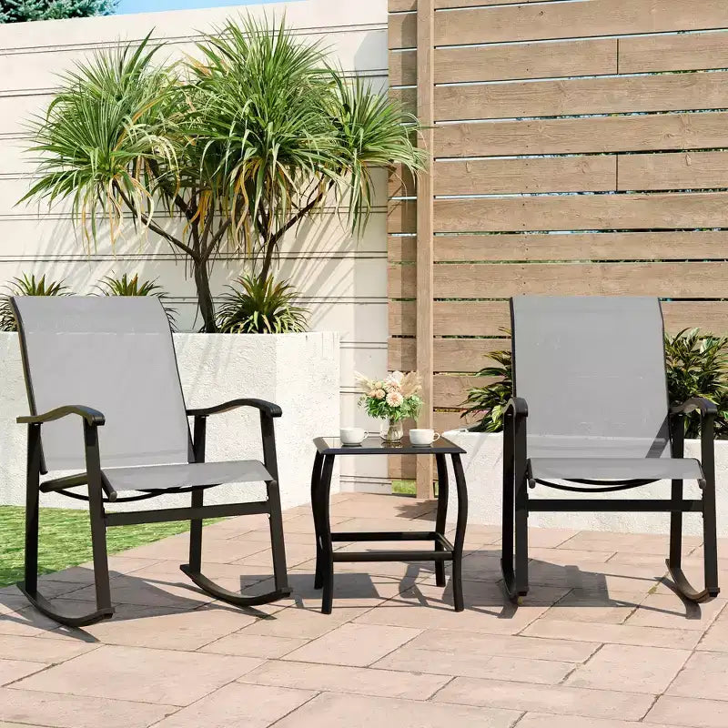 Ensemble Bistro d'extérieur 3 pièces Celebalcony, Chaises à bascule en tissu Textilene, Ensemble de conversation avec table pour jardin, balcon, bord de piscine
