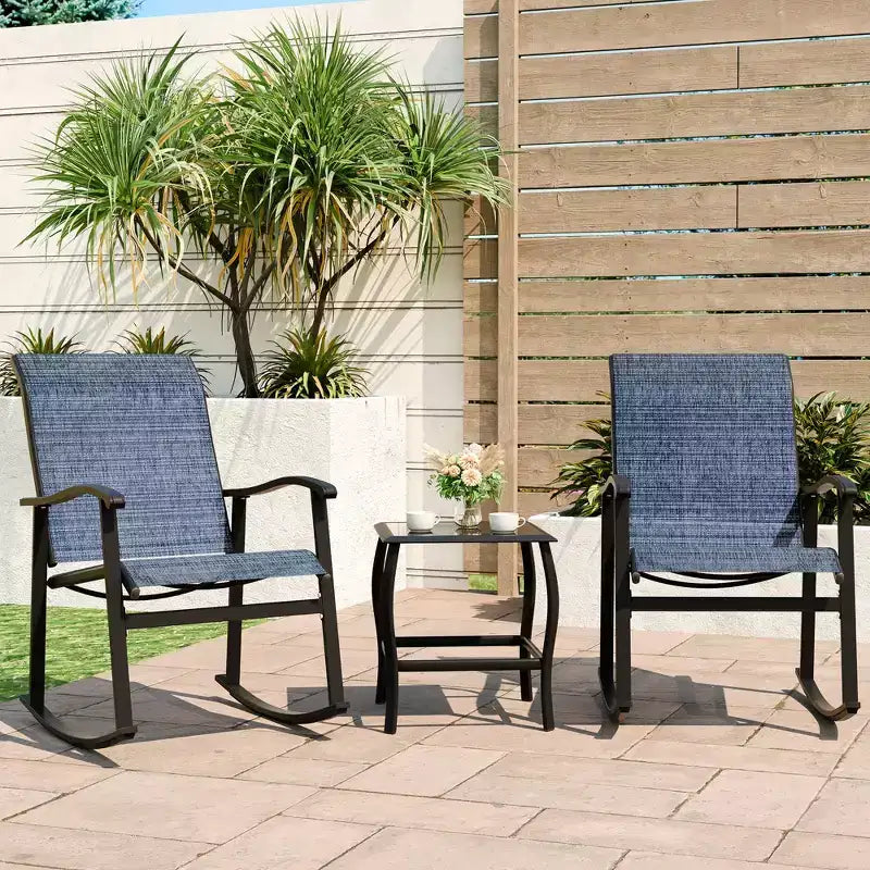 Ensemble Bistro d'extérieur 3 pièces Celebalcony, Chaises à bascule en tissu Textilene, Ensemble de conversation avec table pour jardin, balcon, bord de piscine