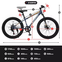 Vélo Okak 24 pouces Fat Tire avec suspension avant, VTT 7 vitesses avec frein à disque et cadre en acier à haute teneur en carbone, Vélo de randonnée pour les trajets quotidiens