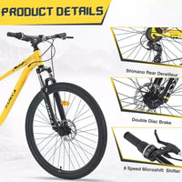 VTT Okak 27,5" 8 vitesses avec suspension avant, Vélo de saleté pour enfants avec double freins à disque, Vélo à cadre en acier pour enfants et adultes