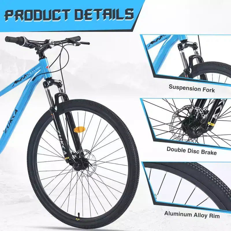 Vélo de montagne Okak 29 pouces à vitesse unique, vélo adulte avec cadre en acier et suspension avant, vélo pour hommes pour les trajets quotidiens, les voyages, la montagne