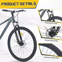 Vélo de montagne Okak 29 pouces à vitesse unique, vélo adulte avec cadre en acier et suspension avant, vélo pour hommes pour les trajets quotidiens, les voyages, la montagne