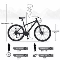 VTT Okak 27,5 pouces avec cadre en alliage d'aluminium, vélo tout-terrain pour enfants avec 21 vitesses et suspension avant, vélo pour enfants et adultes
