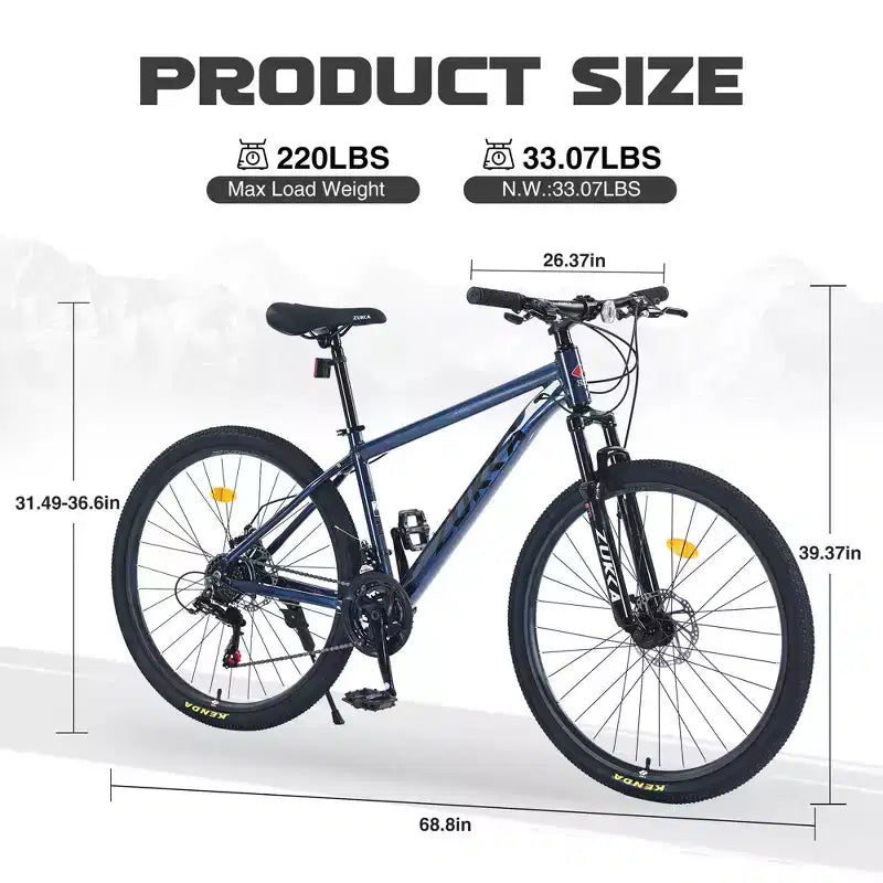 VTT Okak 27,5 pouces avec cadre en alliage d'aluminium, vélo tout-terrain pour enfants avec 21 vitesses et suspension avant, vélo pour enfants et adultes