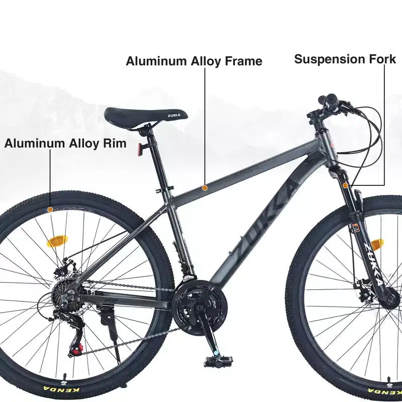 VTT Okak 27,5 pouces avec cadre en alliage d'aluminium, vélo tout-terrain pour enfants avec 21 vitesses et suspension avant, vélo pour enfants et adultes