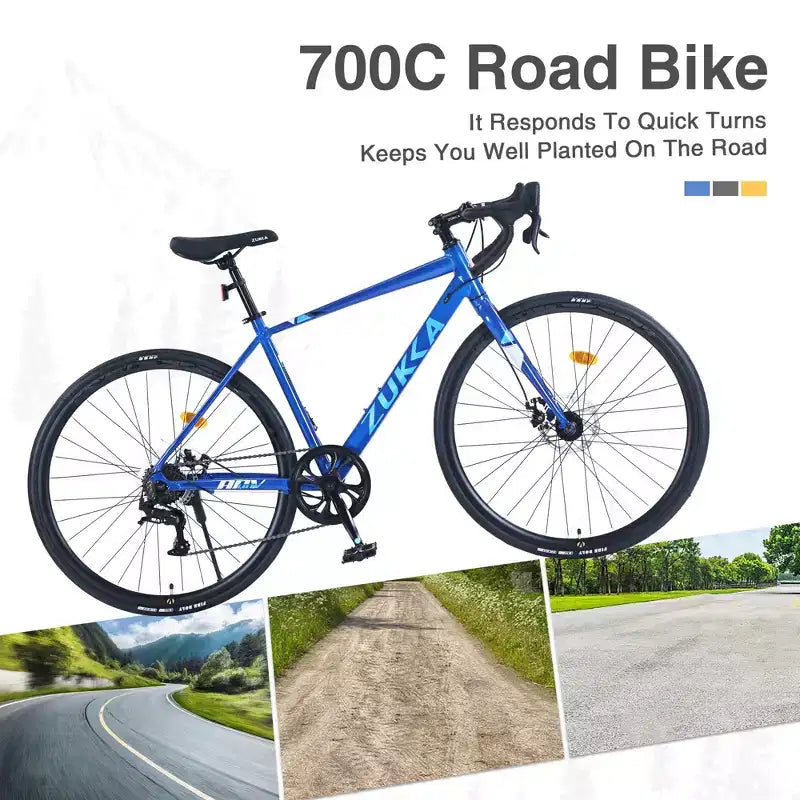 Vélo de Route Okak 700C avec Système 7 Vitesses, Vélo Adulte avec Cadre et Jante en Alliage d'Aluminium, Vélo à Frein à Disque pour Hommes et Femmes