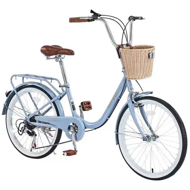 Vélos Cruiser Okak 22" avec panier avant, vélo pour filles avec cadre en acier, freins en V et selles confort, vélo adulte pour filles et femmes