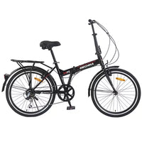 Vélo pliant Okak 24 pouces avec 7 vitesses et cadre en acier, vélos de croisière avec porte-bagages arrière et garde-boue, vélo adulte pour les voyages et les trajets quotidiens