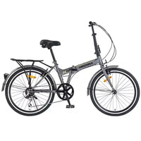 Vélo pliant Okak 24 pouces avec 7 vitesses et cadre en acier, vélos de croisière avec porte-bagages arrière et garde-boue, vélo adulte pour les voyages et les trajets quotidiens