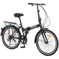 Vélo pliant Okak 24 pouces avec 7 vitesses et cadre en acier, vélos de croisière avec porte-bagages arrière et garde-boue, vélo adulte pour les voyages et les trajets quotidiens