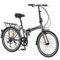 Okak 24IN Folding Bike with 7 Speed and Steel Frame, Cruiser Bikes with Rear Shelf and Mudguard, Adult Bike for Traval and Commuting