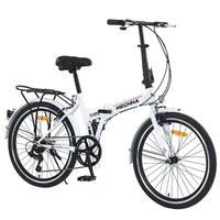 Vélo pliant Okak 24 pouces avec 7 vitesses et cadre en acier, vélos de croisière avec porte-bagages arrière et garde-boue, vélo adulte pour les voyages et les trajets quotidiens