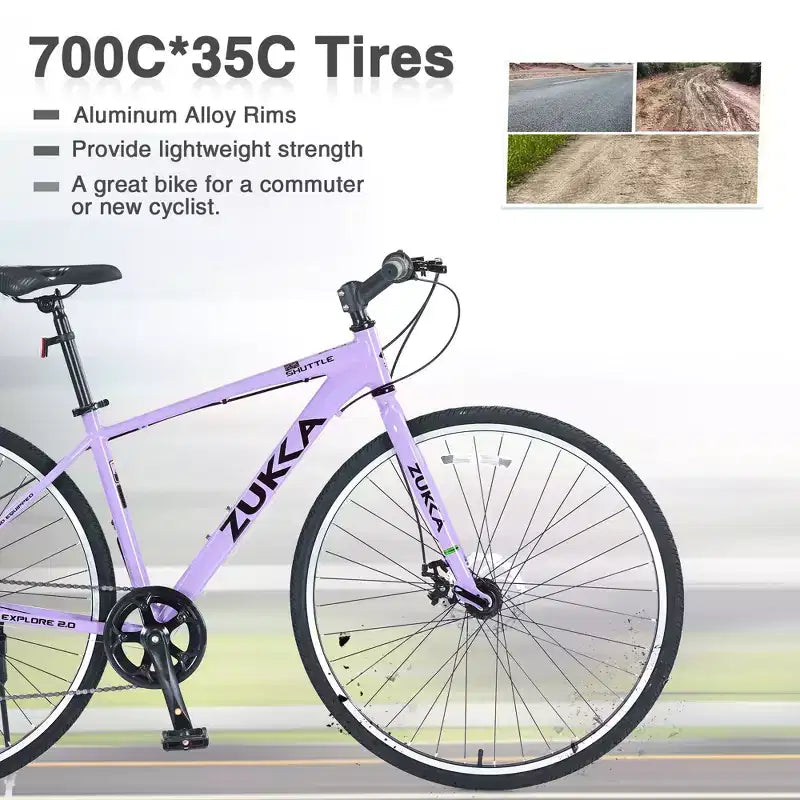 Vélo hybride Okak 700C avec cadre en alliage d'aluminium et freins à double disque, vélo de route à guidon plat, vélo pour adultes pour le cyclisme sur route et les voyages