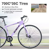 Vélo hybride Okak 700C avec cadre en alliage d'aluminium et freins à double disque, vélo de route à guidon plat, vélo pour adultes pour le cyclisme sur route et les voyages