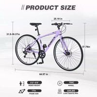 Vélo hybride Okak 700C avec cadre en alliage d'aluminium et freins à double disque, vélo de route à guidon plat, vélo pour adultes pour le cyclisme sur route et les voyages