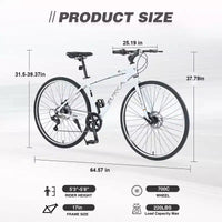 Vélo hybride Okak 700C avec cadre en alliage d'aluminium et freins à double disque, vélo de route à guidon plat, vélo pour adultes pour le cyclisme sur route et les voyages