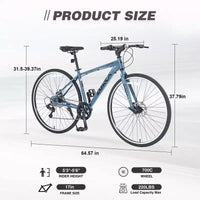 Vélo hybride Okak 700C avec cadre en alliage d'aluminium et freins à double disque, vélo de route à guidon plat, vélo pour adultes pour le cyclisme sur route et les voyages