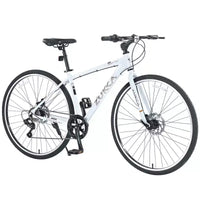 Vélo hybride Okak 700C avec cadre en alliage d'aluminium et freins à double disque, vélo de route à guidon plat, vélo pour adultes pour le cyclisme sur route et les voyages