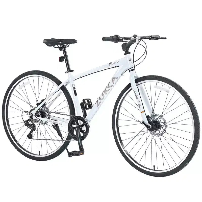 Vélo hybride Okak 700C avec cadre en alliage d'aluminium et freins à double disque, vélo de route à guidon plat, vélo pour adultes pour le cyclisme sur route et les voyages