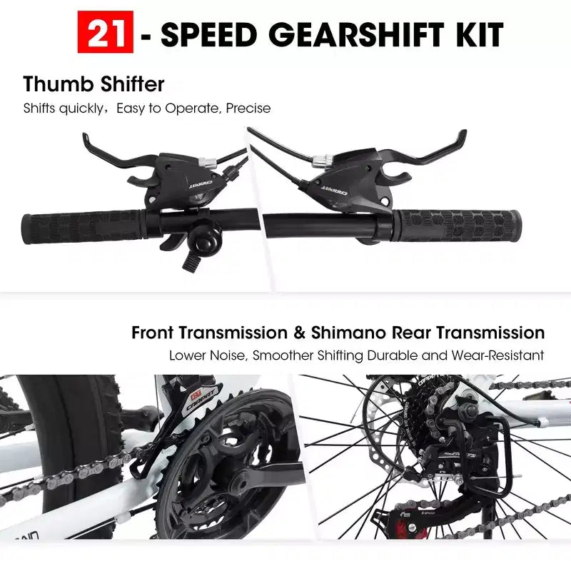 VTT Okak 27 pouces avec fourche suspendue et cadre en aluminium, VTT tout-terrain 21 vitesses avec frein à disque, vélo pour adultes hommes et femmes