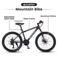 Vélo VTT Okak 24 pouces avec cadre en acier, vélo enfant avec 21 vitesses Shimano, freins à disque double et suspension avant, bicyclette pour adolescents