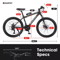 Vélo VTT Okak 24 pouces avec cadre en acier, vélo enfant avec 21 vitesses Shimano, freins à disque double et suspension avant, bicyclette pour adolescents