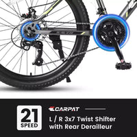 Vélo VTT Okak 24 pouces avec cadre en acier, vélo enfant avec 21 vitesses Shimano, freins à disque double et suspension avant, bicyclette pour adolescents