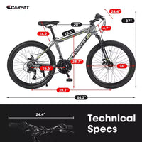 Vélo VTT Okak 24 pouces avec cadre en acier, vélo enfant avec 21 vitesses Shimano, freins à disque double et suspension avant, bicyclette pour adolescents