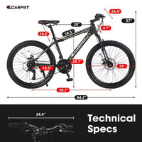 Vélo VTT Okak 24 pouces avec cadre en acier, vélo enfant avec 21 vitesses Shimano, freins à disque double et suspension avant, bicyclette pour adolescents