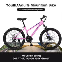 VTT Okak 24/26 pouces avec 21 vitesses et double freins à disque, vélo pour enfants avec suspension avant de 100 mm, Dirt Bike pour adolescents et femmes
