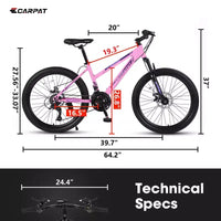 VTT Okak 24/26 pouces avec 21 vitesses et double freins à disque, vélo pour enfants avec suspension avant de 100 mm, Dirt Bike pour adolescents et femmes