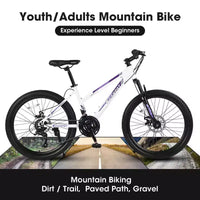 VTT Okak 24/26 pouces avec 21 vitesses et double freins à disque, vélo pour enfants avec suspension avant de 100 mm, Dirt Bike pour adolescents et femmes