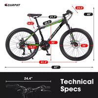 Vélo tout terrain Okak 26 pouces, 21 vitesses et freins à disque, vélo de cross pour enfants avec cadre en acier à haute teneur en carbone, vélo pour hommes adultes et adolescents