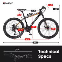 Vélo tout terrain Okak 26 pouces, 21 vitesses et freins à disque, vélo de cross pour enfants avec cadre en acier à haute teneur en carbone, vélo pour hommes adultes et adolescents