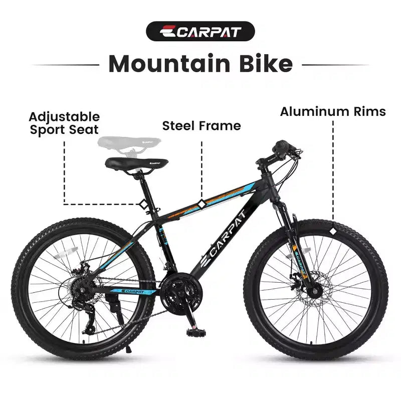 Vélo tout terrain Okak 26 pouces, 21 vitesses et freins à disque, vélo de cross pour enfants avec cadre en acier à haute teneur en carbone, vélo pour hommes adultes et adolescents