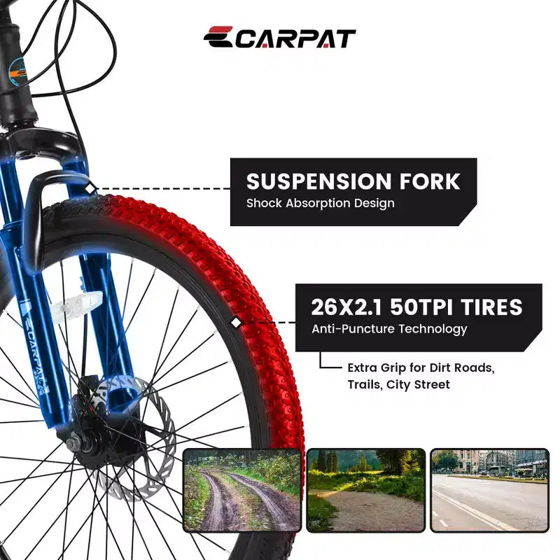Vélo tout terrain Okak 26 pouces, 21 vitesses et freins à disque, vélo de cross pour enfants avec cadre en acier à haute teneur en carbone, vélo pour hommes adultes et adolescents