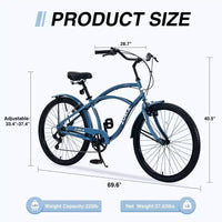 Vélo de plage Okak 26 pouces avec système 7 vitesses, vélo homme avec freins en V avant et arrière, vélo à cadre métallique pour adolescents et adultes