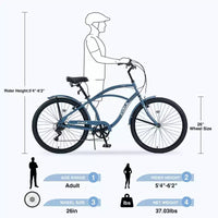 Vélo de plage Okak 26 pouces avec système 7 vitesses, vélo homme avec freins en V avant et arrière, vélo à cadre métallique pour adolescents et adultes