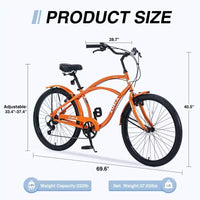 Vélo de plage Okak 26 pouces avec système 7 vitesses, vélo homme avec freins en V avant et arrière, vélo à cadre métallique pour adolescents et adultes