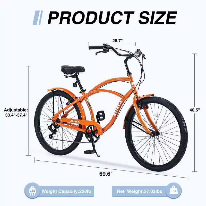 Vélo de plage Okak 26 pouces avec système 7 vitesses, vélo homme avec freins en V avant et arrière, vélo à cadre métallique pour adolescents et adultes