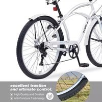 Vélo de plage Okak 26 pouces avec système 7 vitesses, vélo homme avec freins en V avant et arrière, vélo à cadre métallique pour adolescents et adultes