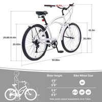 Vélo de plage Okak 26 pouces avec système 7 vitesses, vélo homme avec freins en V avant et arrière, vélo à cadre métallique pour adolescents et adultes