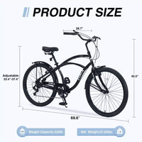Vélo de plage Okak 26 pouces avec système 7 vitesses, vélo homme avec freins en V avant et arrière, vélo à cadre métallique pour adolescents et adultes