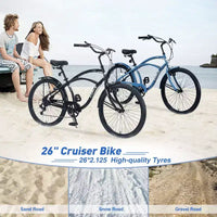 Vélo de plage Okak 26 pouces avec système 7 vitesses, vélo homme avec freins en V avant et arrière, vélo à cadre métallique pour adolescents et adultes