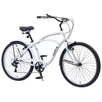 Okak 26IN Beach Cruiser Bike with 7 Speed System, Mens Bike with Front and Rear V brakes, Metal Frame Bicycle for Teens and Adults