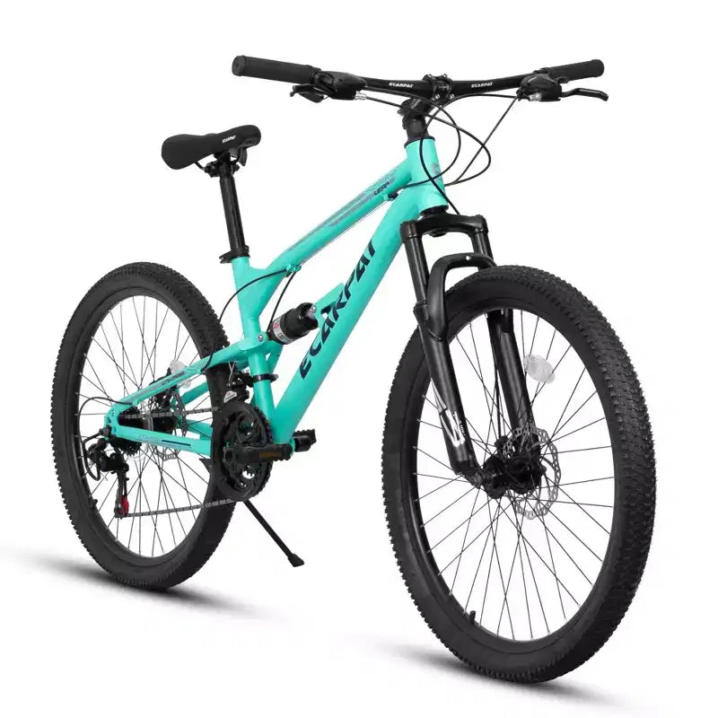 VTT Okak 26 pouces avec amortisseurs avant et arrière, 21 vitesses, cadre en acier, vélo homme pour adolescents et adultes, bleu