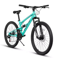 VTT Okak 26 pouces avec amortisseurs avant et arrière, 21 vitesses, cadre en acier, vélo homme pour adolescents et adultes, bleu