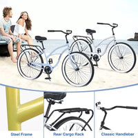 Vélos de croisière Okak 26 pouces à vitesse unique avec cadre en acier, vélo pour adultes avec roues larges et freins à rétropédalage arrière, vélo pour hommes et femmes